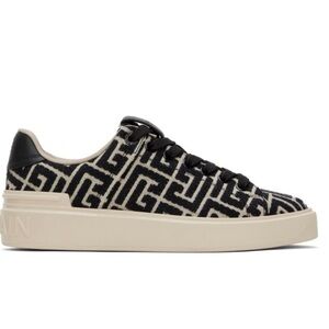 Balmain Black and Cream Patterned Sneakers